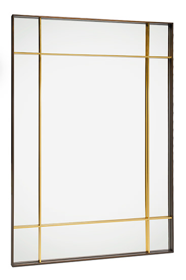 This striking design features a polished brass and black brass frame with a contemporary wave effect twist. Custom sizes and materials available. Handcrafted in Portugal.