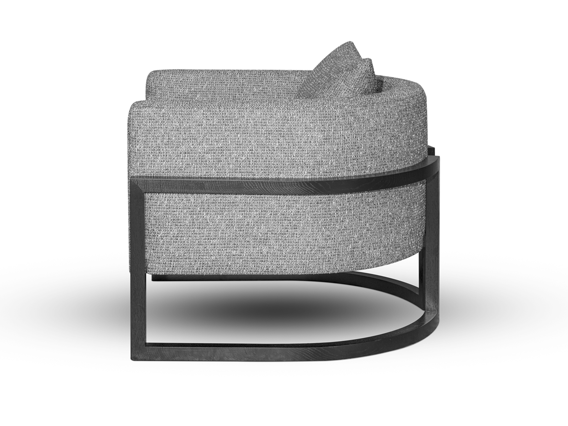 A stunningly beautiful smoky grey woven fabric is carefully nestled in a chic dark wood half circle cradle. Custom sizes and materials available. Made to order by hand in (...)