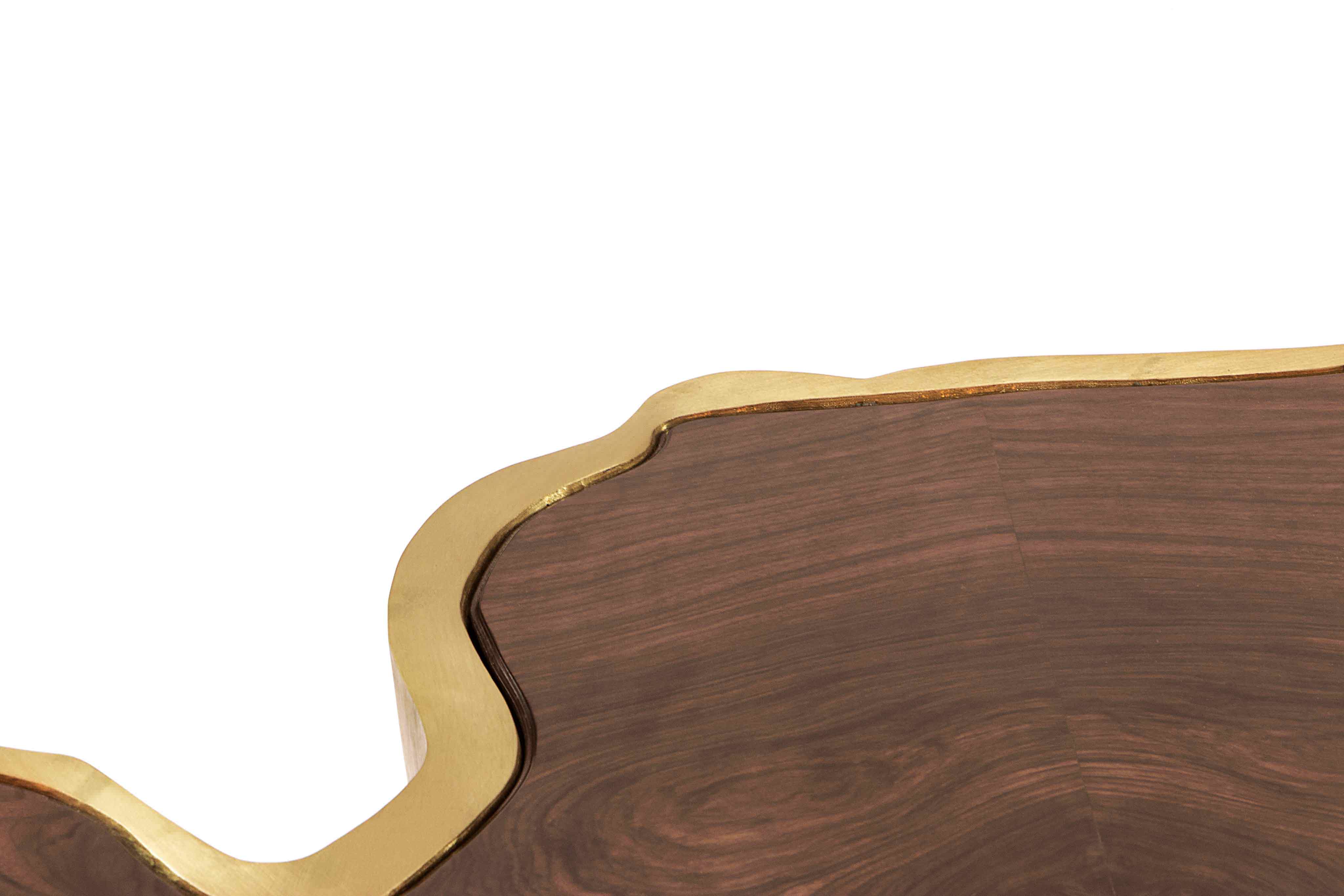 Handcrafted in exquisite materials, aged brass base with patina finish and top in a walnut root veneer. SEQUOIA is a nature force, an ancient spirit belonging to the largest (...)