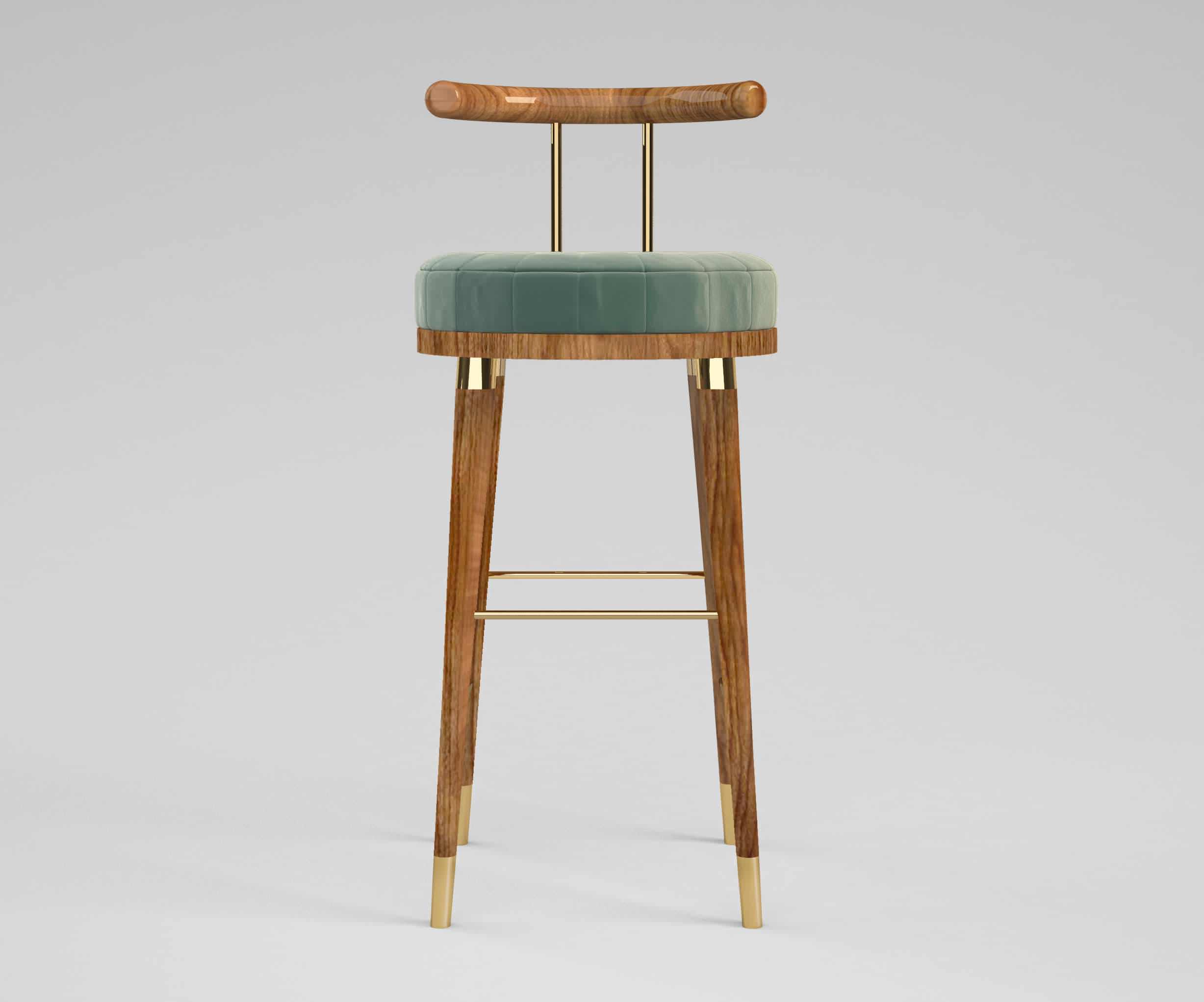 Crafted by Portuguese artisans in American walnut and upholstered in mint green cotton velvet.