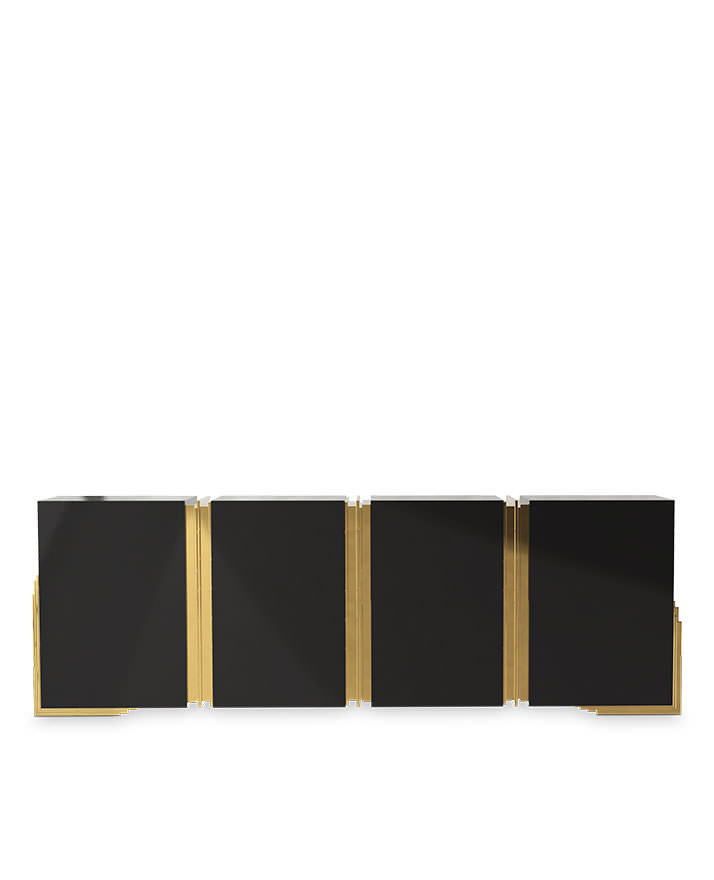 The gold plated brass asymmetric bars give the extraordinary touch in framed of this particleboard ends with a textured surface used black lacquer finish. A unique product (...)