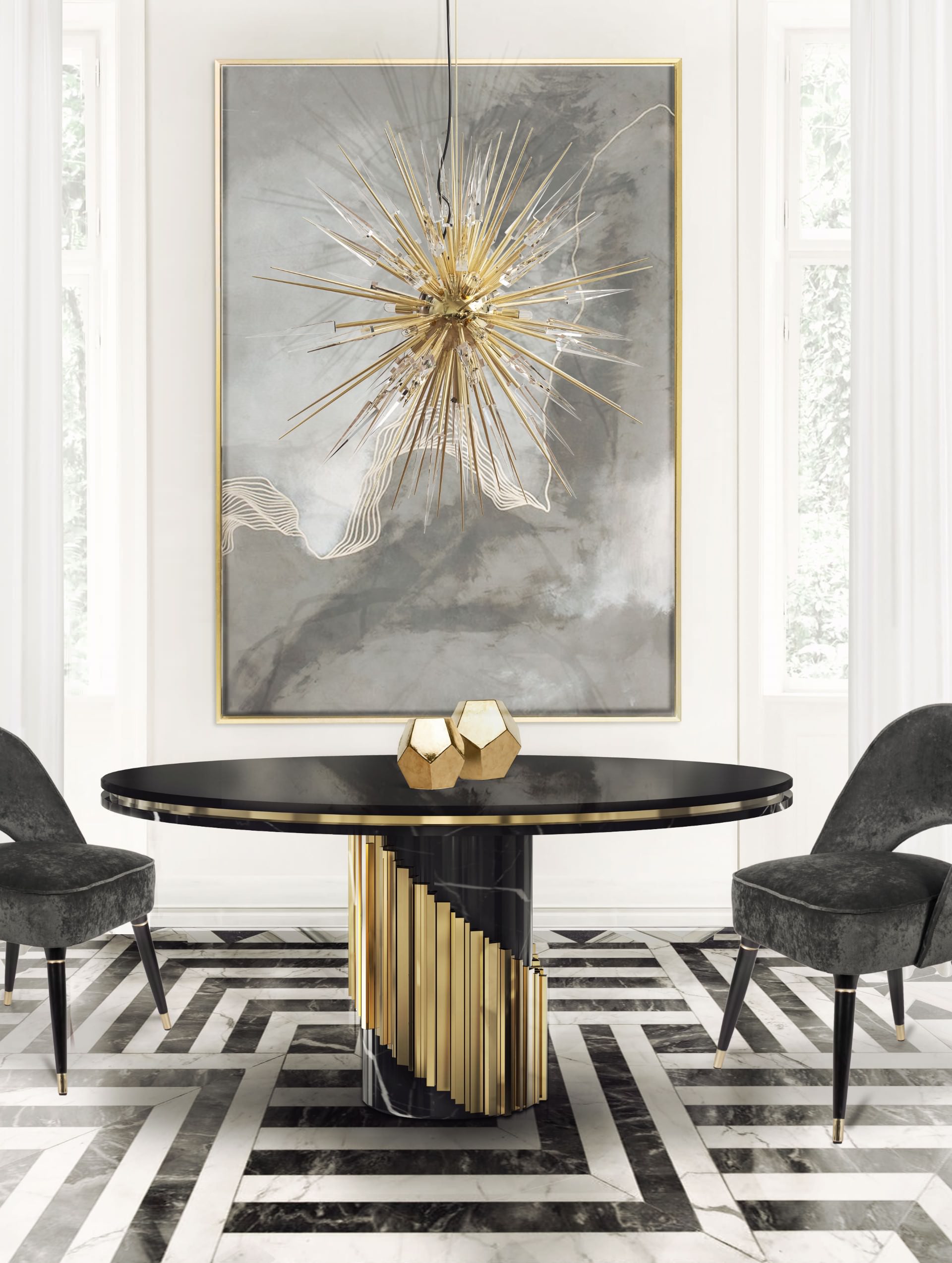 This luxury dining table has come to symbolize the spiral, is a curve in the space, which runs around a centre in a special way like the great decisions are taken around (...)